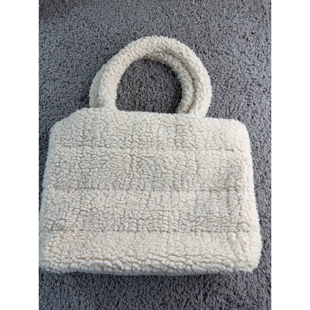 Universal Thread Cream Sherpa Tote Bag Quilted Fleece Handbag Tan Interior